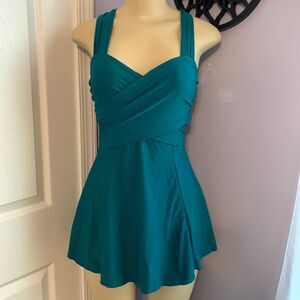 Designer Swimsuit Dress Skirt Swimsuit Teal Green Blue